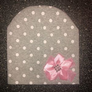 Baby girl hat cap bow tie dot cotton grey  1-3 y